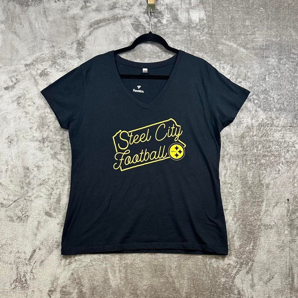 Pittsburgh Steelers Steel City Football V-Neck Tee Women's 3XL Black NFL Shirt